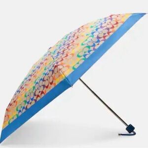 Coach Multicolor Signature Umbrella with Blue Handle